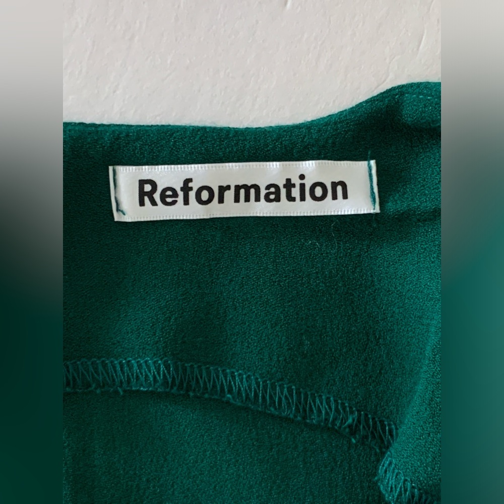 Reformation Womens Lacey Dress Size 12 Emerald Green Puff Sleeve Midi Retro - Picture 4 of 10